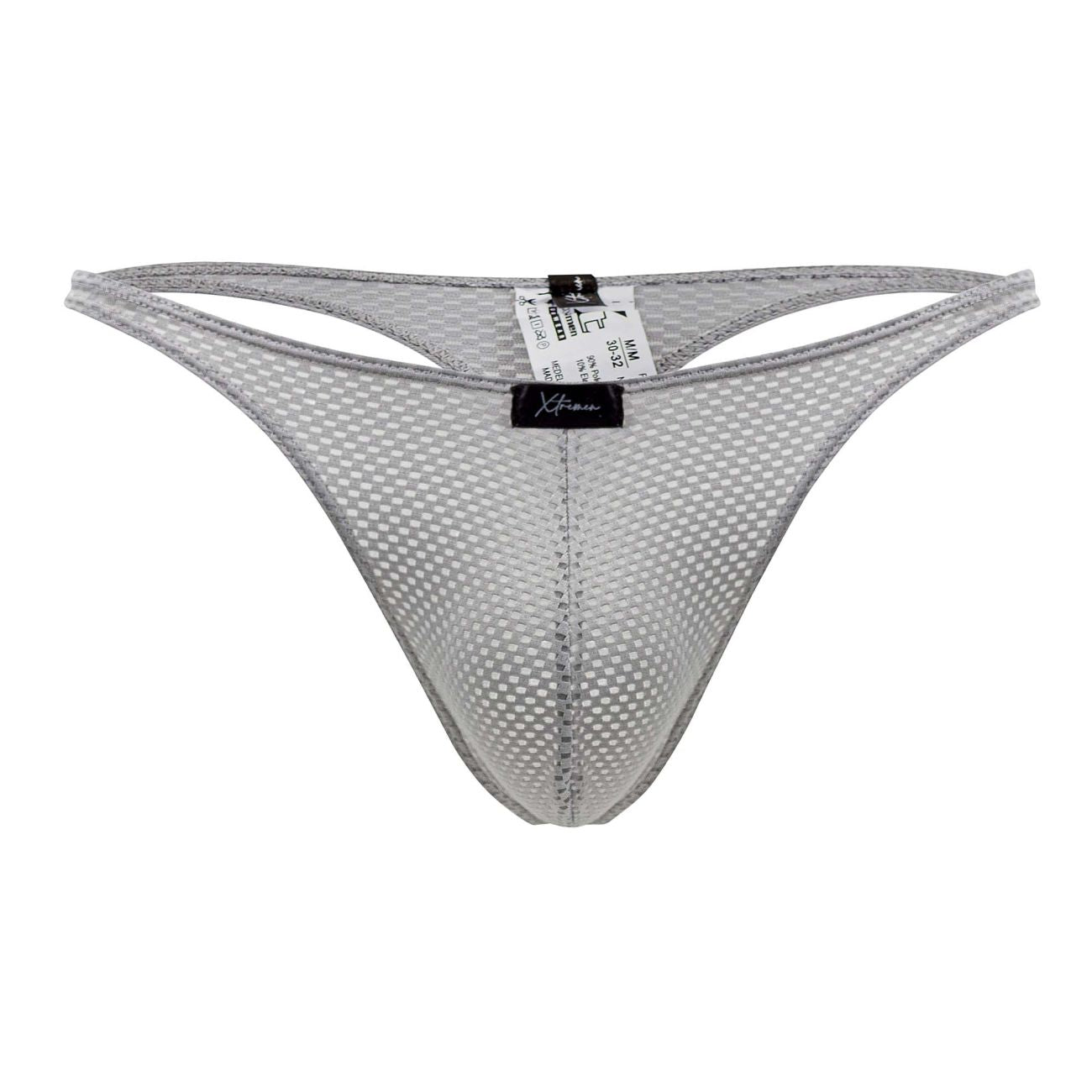 Xtremen 91185 gray mesh thong with subtle grid pattern and reinforced edges for comfortable wear