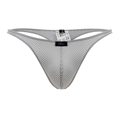 Xtremen 91185 gray mesh thong with subtle grid pattern and reinforced edges for comfortable wear