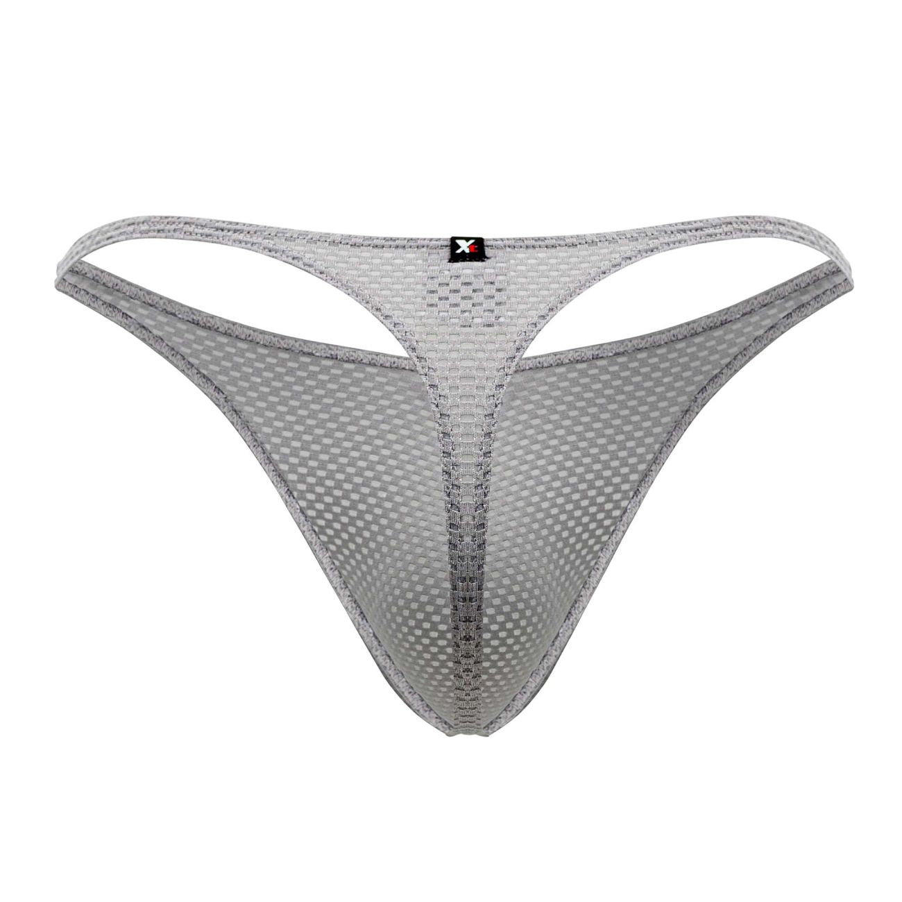 Gray xtremen 91185 mesh thong with subtle grid pattern and reinforced edges in breathable lightweight fabric