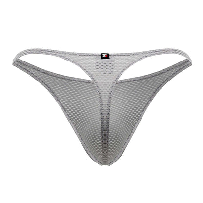 Gray xtremen 91185 mesh thong with subtle grid pattern and reinforced edges in breathable lightweight fabric