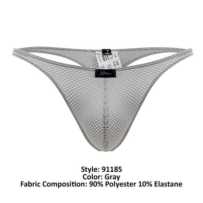 Gray mesh thong with subtle grid pattern and elasticized edges from xtremen 91185 collection
