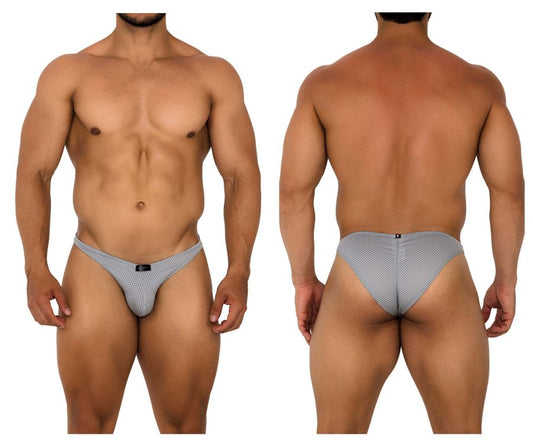 Xtremen 91186 mesh bikini briefs in gray with a textured pattern and a small black logo on the front