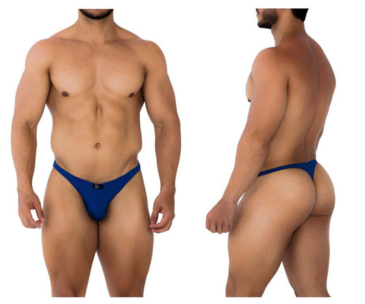 Royal blue xtremen 91191 jacquard men’s thong with small black logo on the front made of jacquard fabric