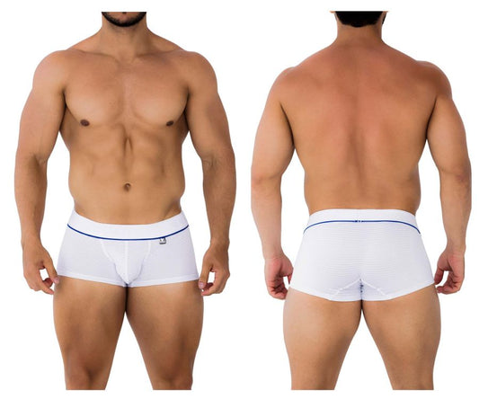 Xtremen 91196 jacquard trunks white briefs with thin blue trim and small logo on waistband front view