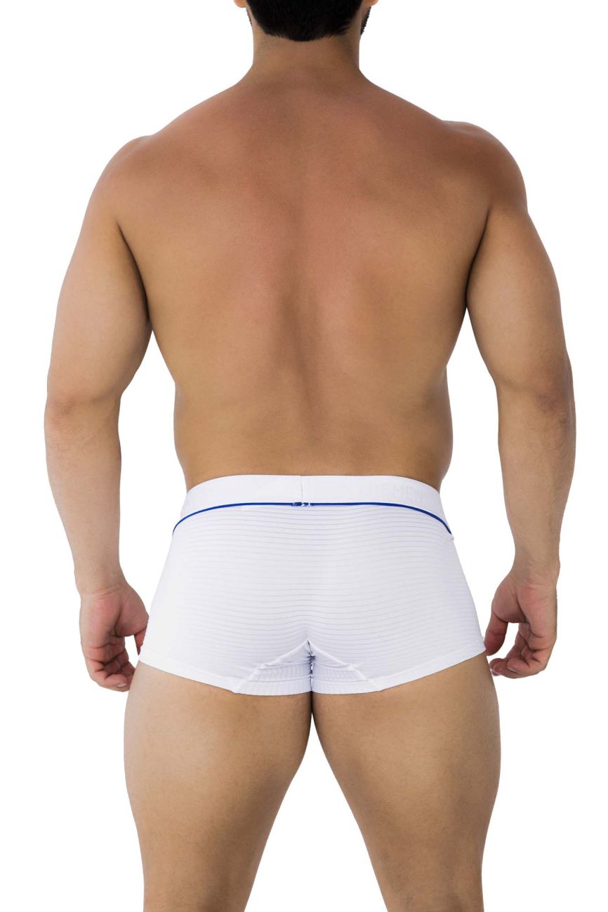 Xtremen 91196 jacquard trunks in white feature textured briefs with a blue elastic waistband for comfortable wear