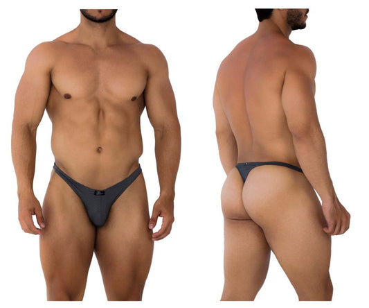 Dark gray seamless form-fitting thong with subtle logo front by xtremen 91198 jacquard thongs color gray