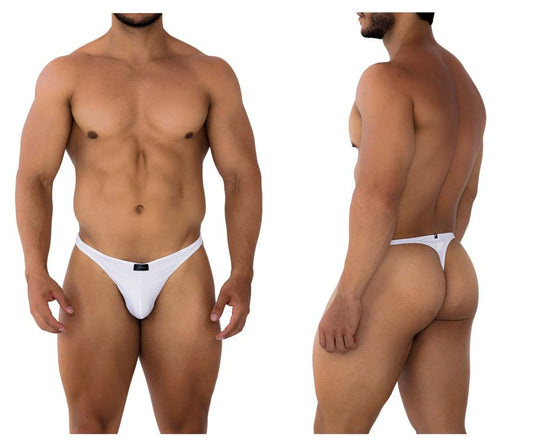 White xtremen 91198 jacquard thong briefs with a small black brand tag at the front