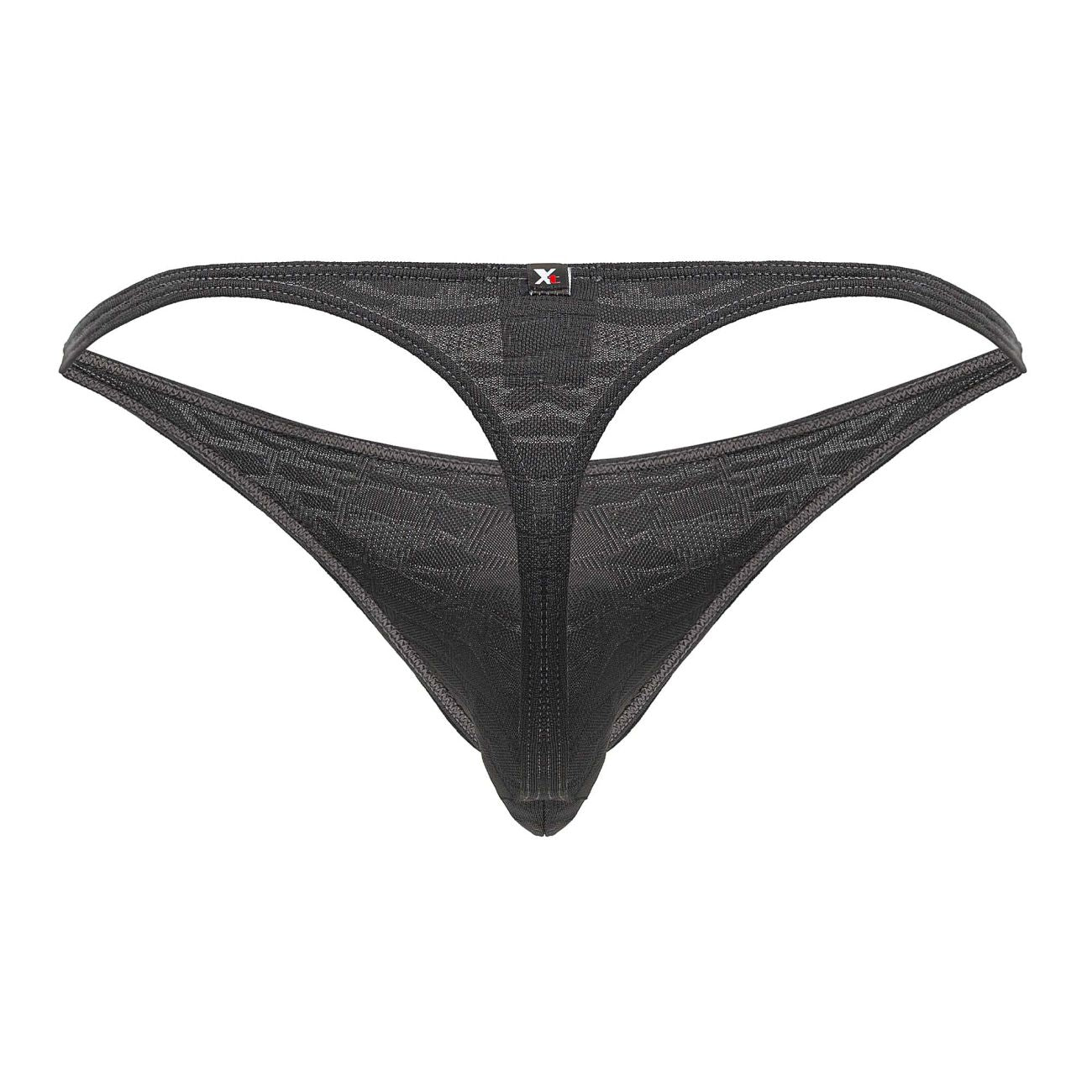Xtremen 91200 jacquard gray thong with black mesh and subtle geometric pattern featuring a red logo on waistband