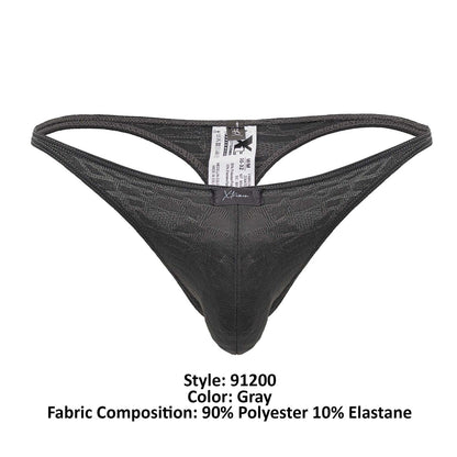Gray xtremen 91200 jacquard thong with subtle textured pattern made of 90 polyester and 10 elastane