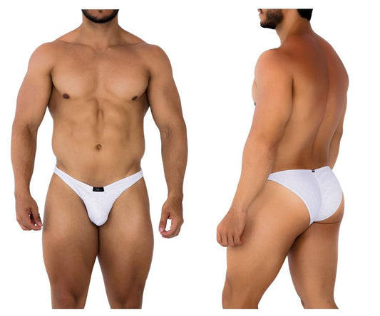Xtremen 91201 jacquard bikini white men’s briefs with sleek form-fitting design and black brand tag at waistband