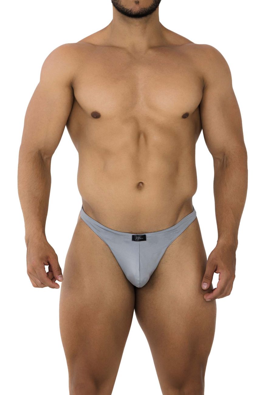 Gray xtremen 91203 microfiber thongs with a sleek, form-fitting design and a black brand tag at the waistband