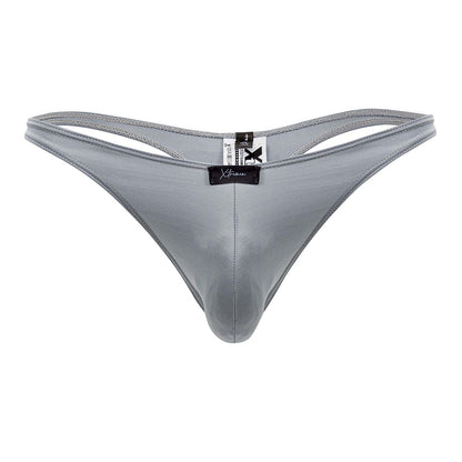 Gray shiny nylon xtremen 91203 microfiber thong with black brand tag visible at the back side of the product