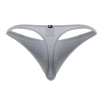 Gray Xtremen 91203 microfiber thong with subtle sheen and reinforced stitching along the edges