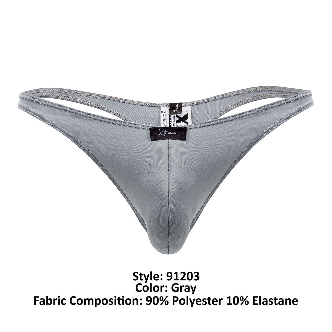 Gray xtremen 91203 microfiber thong made of 90% polyester and 10% elastane with a sleek smooth texture