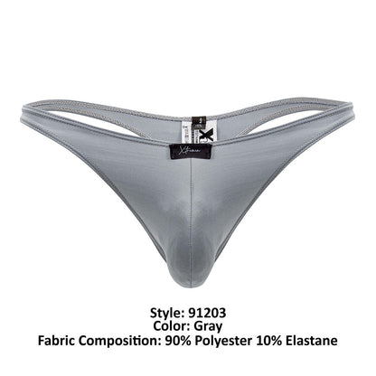 Gray xtremen 91203 microfiber thong made of 90% polyester and 10% elastane with a sleek smooth texture