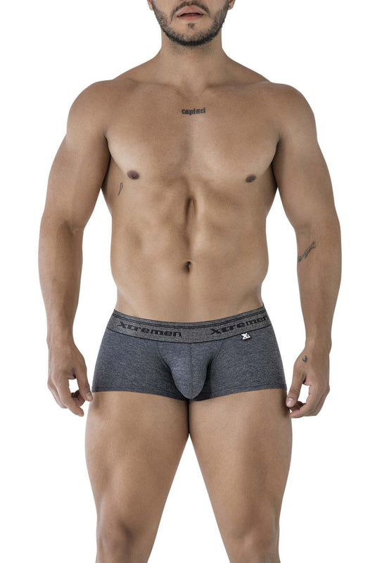 Gray heathered xtremen 91205b cotton blend men’s boxer briefs with contoured pouch and branded waistband