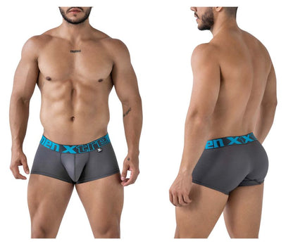 Gray xtremen 91206b microfiber boxer briefs with teal elastic waistband featuring xtreme brand logo