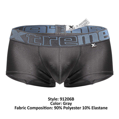 Gray xtremen 91206b microfiber trunks with textured stretchy fabric and branded xtreme waistband in dark gray lettering