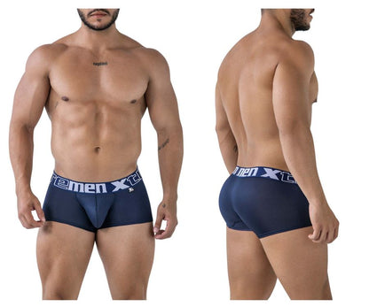 Navy blue xtremen 91206b microfiber trunks for men with white xtreme men branding on the waistband