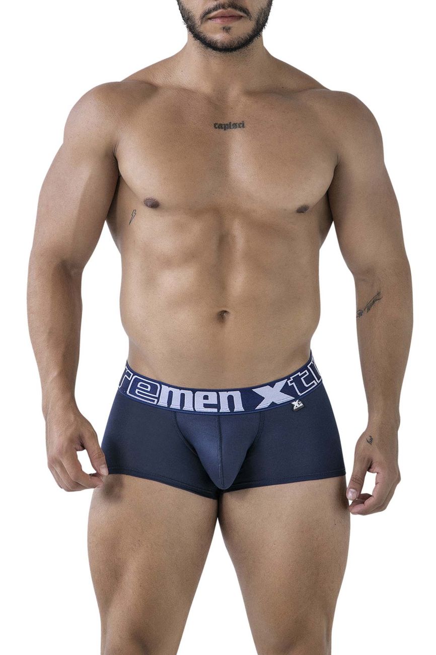 Navy blue xtremen 91206b microfiber men’s briefs with white elastic waistband featuring xtreme logo and brand emblem