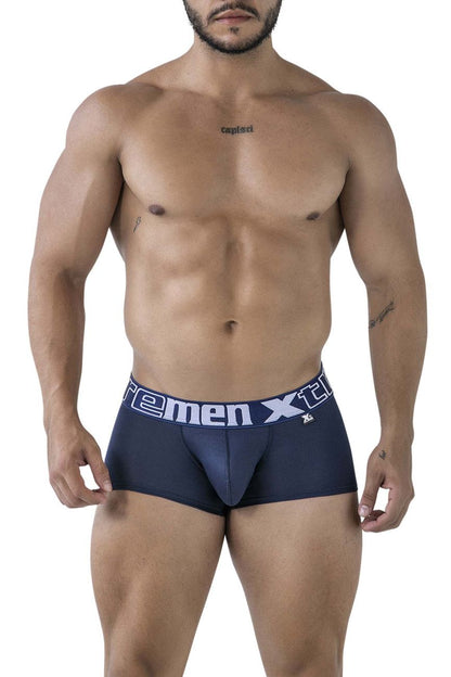 Navy blue xtremen 91206b microfiber men’s briefs with white elastic waistband featuring xtreme logo and brand emblem
