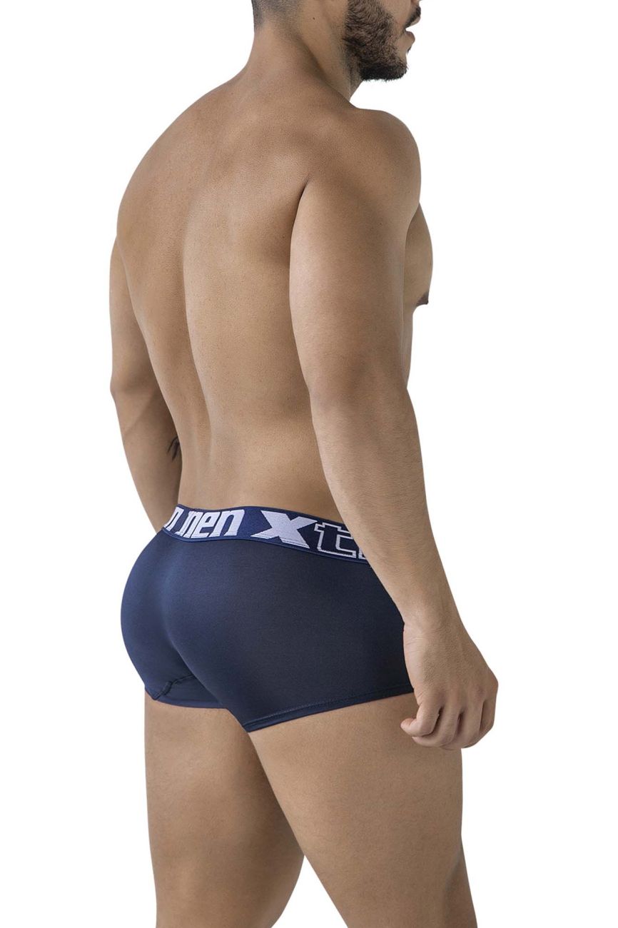 Navy xtremen 91206b microfiber trunks with white elastic waistband featuring xtreme logo for men