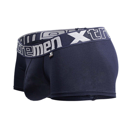 Navy blue men’s Xtremen 91206B microfiber boxer briefs with white and gray Xtremen logo waistband front view