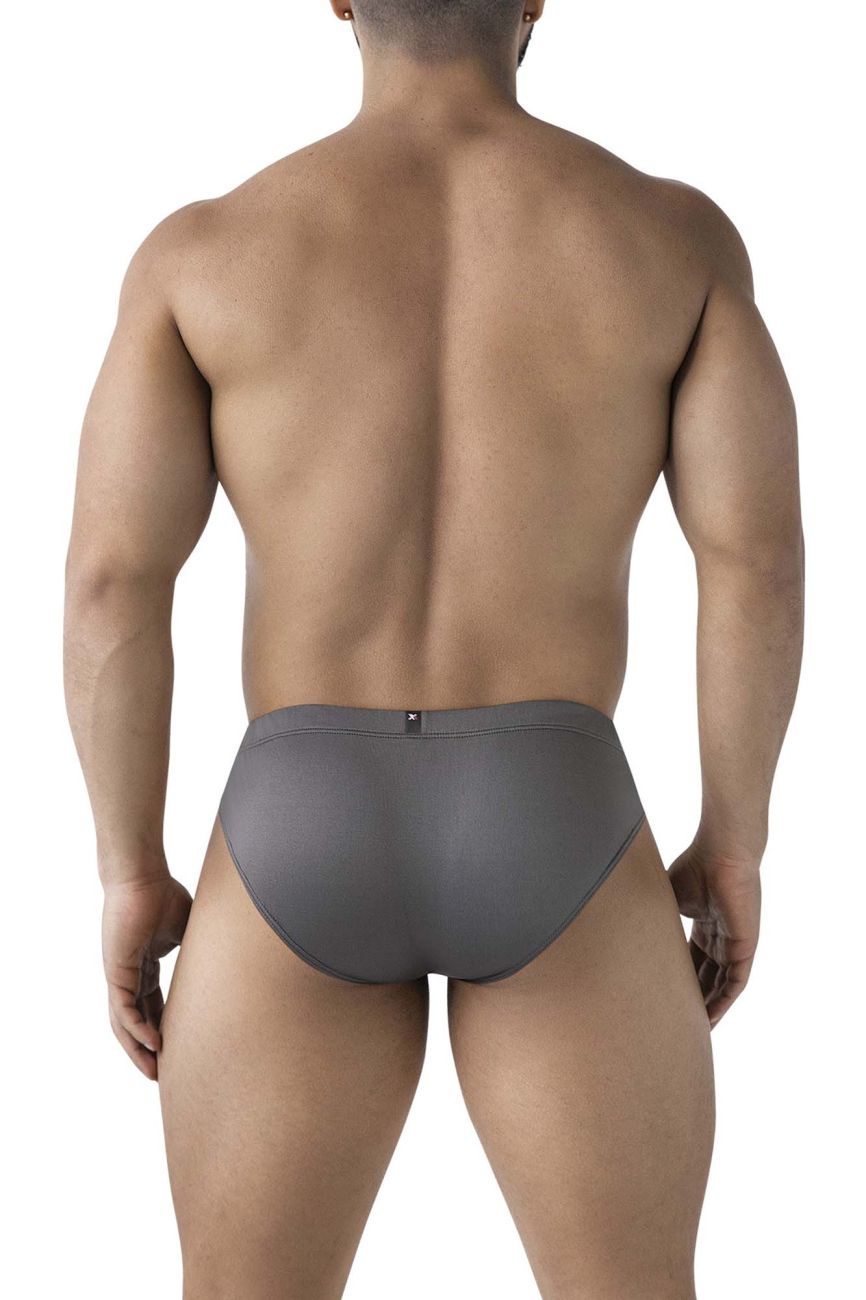 Gray xtremen 91207b microfiber men’s briefs with smooth form-fitting design and small black logo on waistband