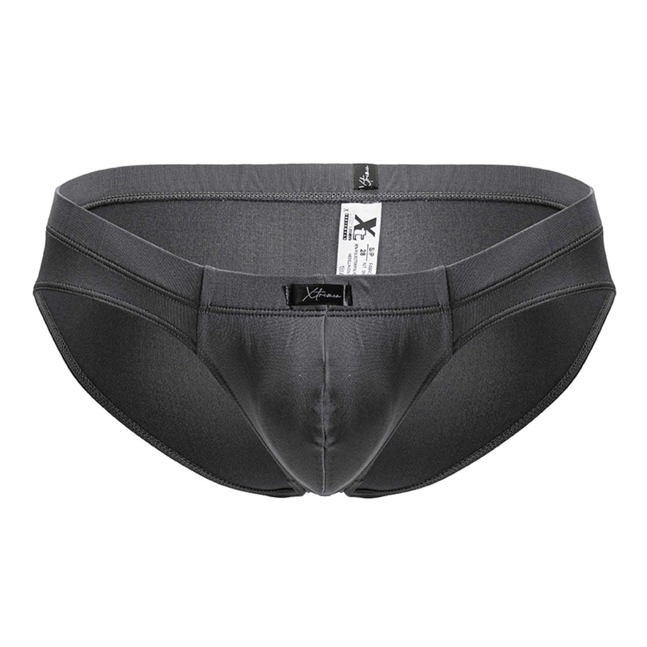 Black xtrac men’s microfiber briefs in gray with smooth form fitting design and elastic waistband