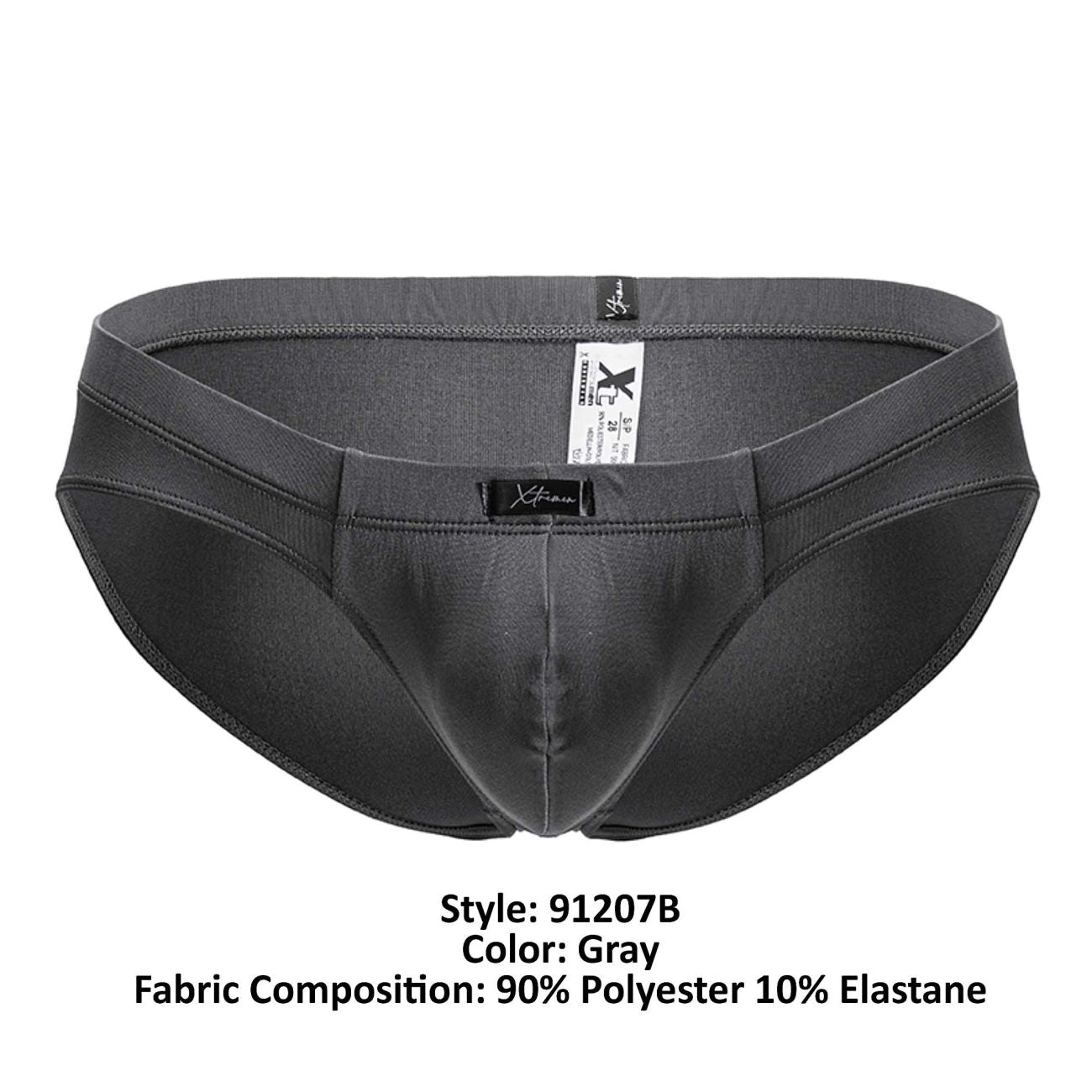Gray xtremen 91207b microfiber briefs made of 90 polyester 10 elastane with sleek form-fitting design and reinforced stitching