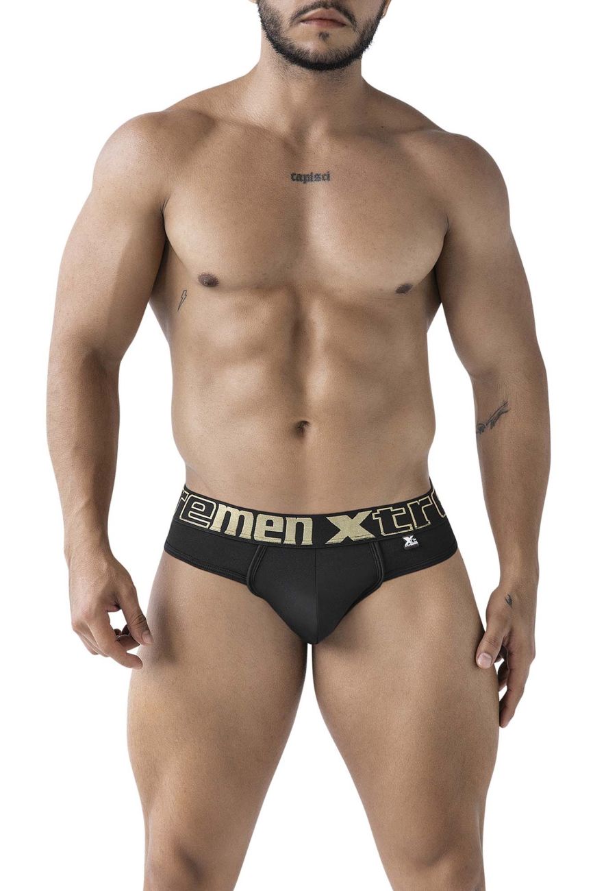 Black xtremen 91208b microfiber thongs with gold and white xtreme logo waistband for men