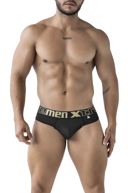 Black xtremen 91208b microfiber thongs with gold and white xtreme logo waistband for men