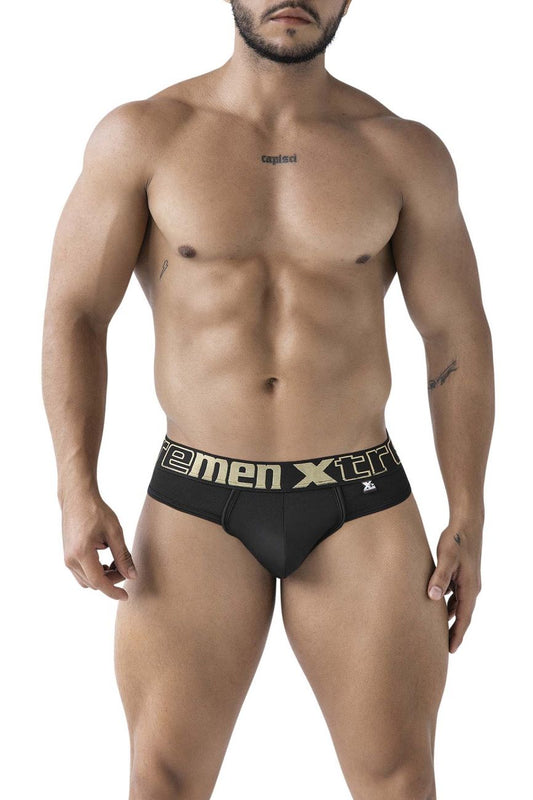 Black xtremen 91208b microfiber thongs with gold and white xtreme logo waistband for men