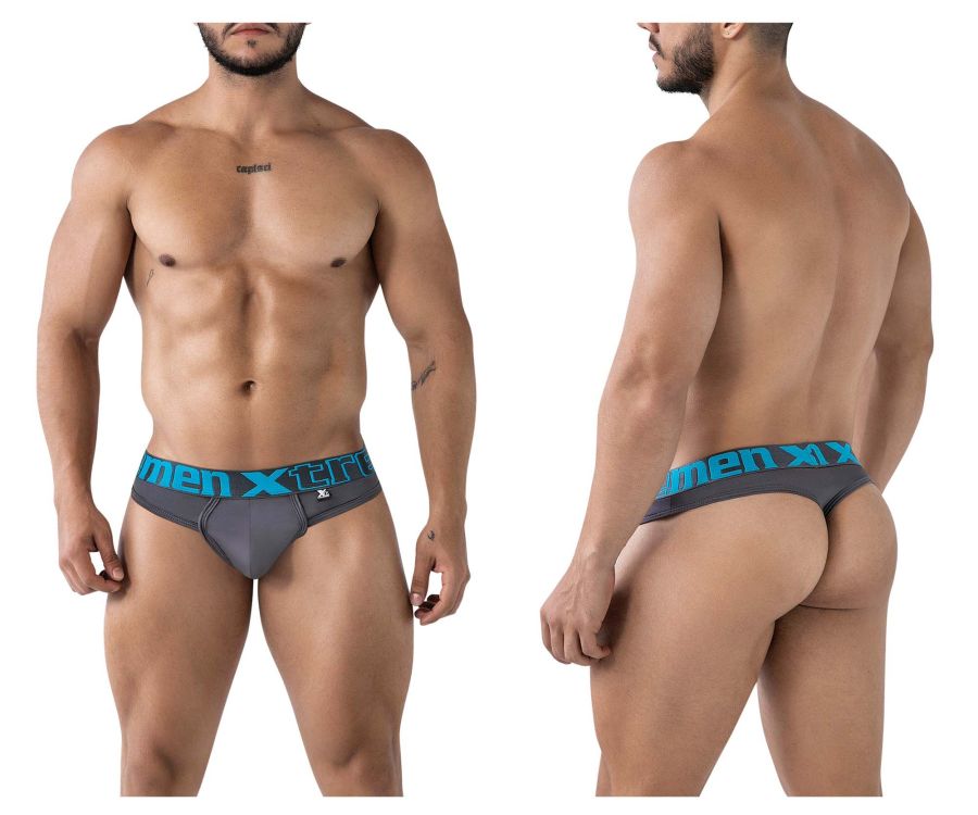 Gray men’s microfiber briefs with a teal men x waistband from the xtremen 91208b microfiber thongs color gray collection