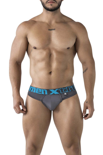 Gray xtremen 91208b microfiber men’s briefs with blue men xtre waistband and small side logo