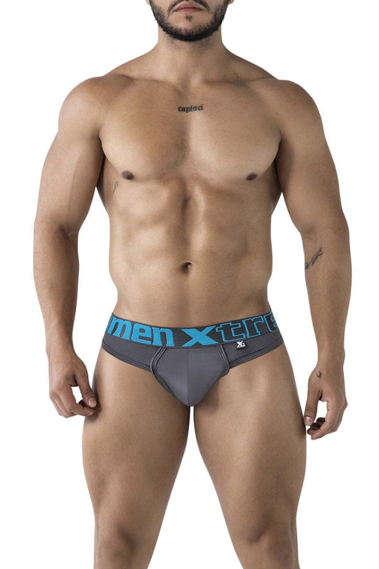 Gray xtremen 91208b microfiber men’s briefs with blue men xtre waistband and small side logo