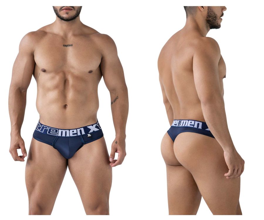 Navy blue cotton briefs with white extremenx branding on waistband from xtremen 91208b microfiber thongs collection
