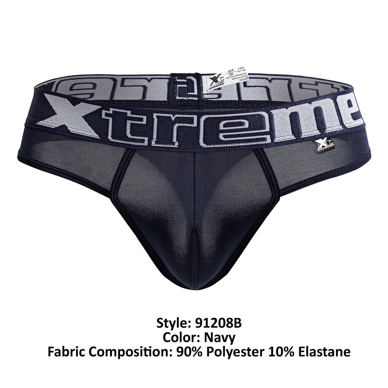Navy xtremen 91208b microfiber thongs with mesh front and elastic waistband featuring silver xtreme logo