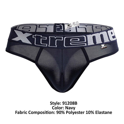 Navy xtremen 91208b microfiber thongs with mesh front and elastic waistband featuring silver xtreme logo