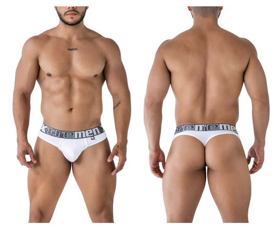 White Xtremen 91208B microfiber briefs with a gray elastic waistband featuring bold Xtremen branding