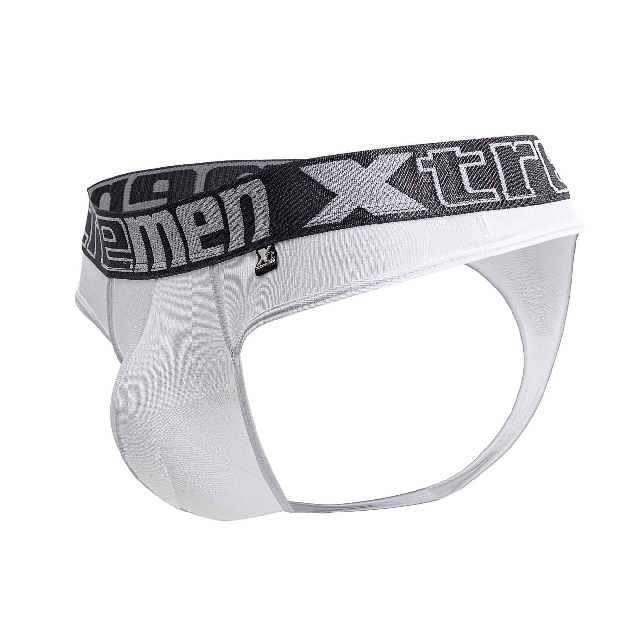 White xtremen 91208b microfiber briefs with black waistband gray xtreme branding and xp logo tag