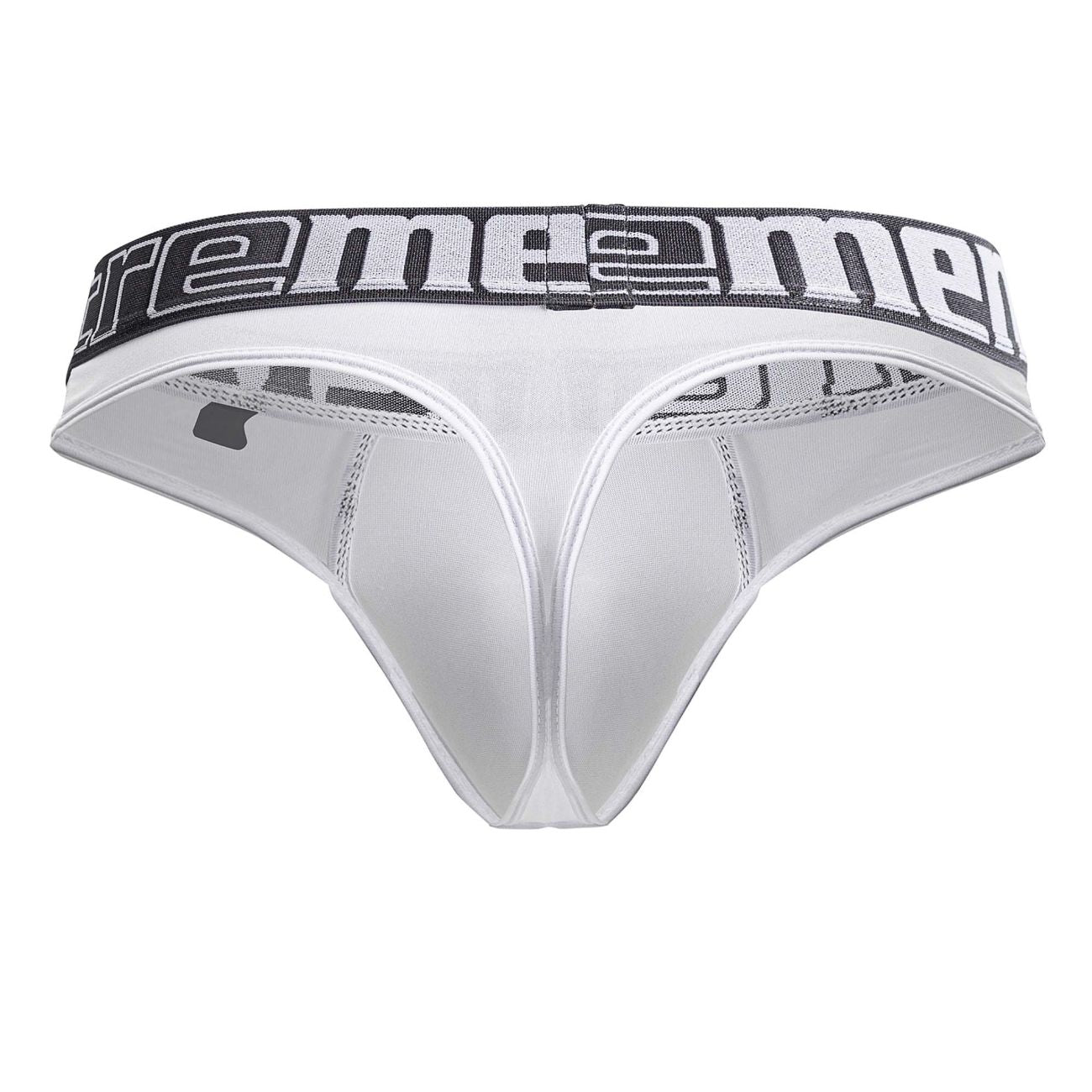 White xtremen 91208b microfiber thong for men with black and white extreme men waistband front view