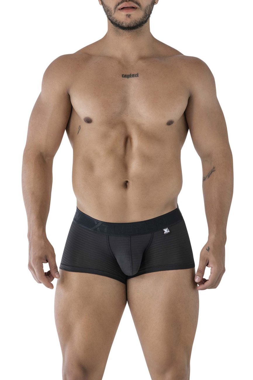 Black xtremen 91209b microfiber trunks with contoured pouch elastic waistband and small white front logo