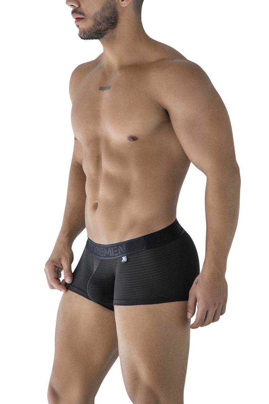 Xtremen 91209b black microfiber trunks with textured front panel and elastic waistband featuring extreme brand name