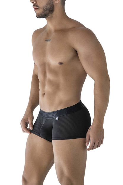 Xtremen 91209b black microfiber trunks with textured front panel and elastic waistband featuring extreme brand name