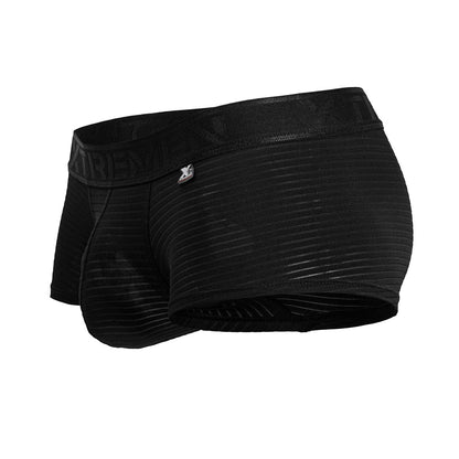 Black xtremen 91209b microfiber trunks with textured ribbed fabric and elastic waistband featuring brand name