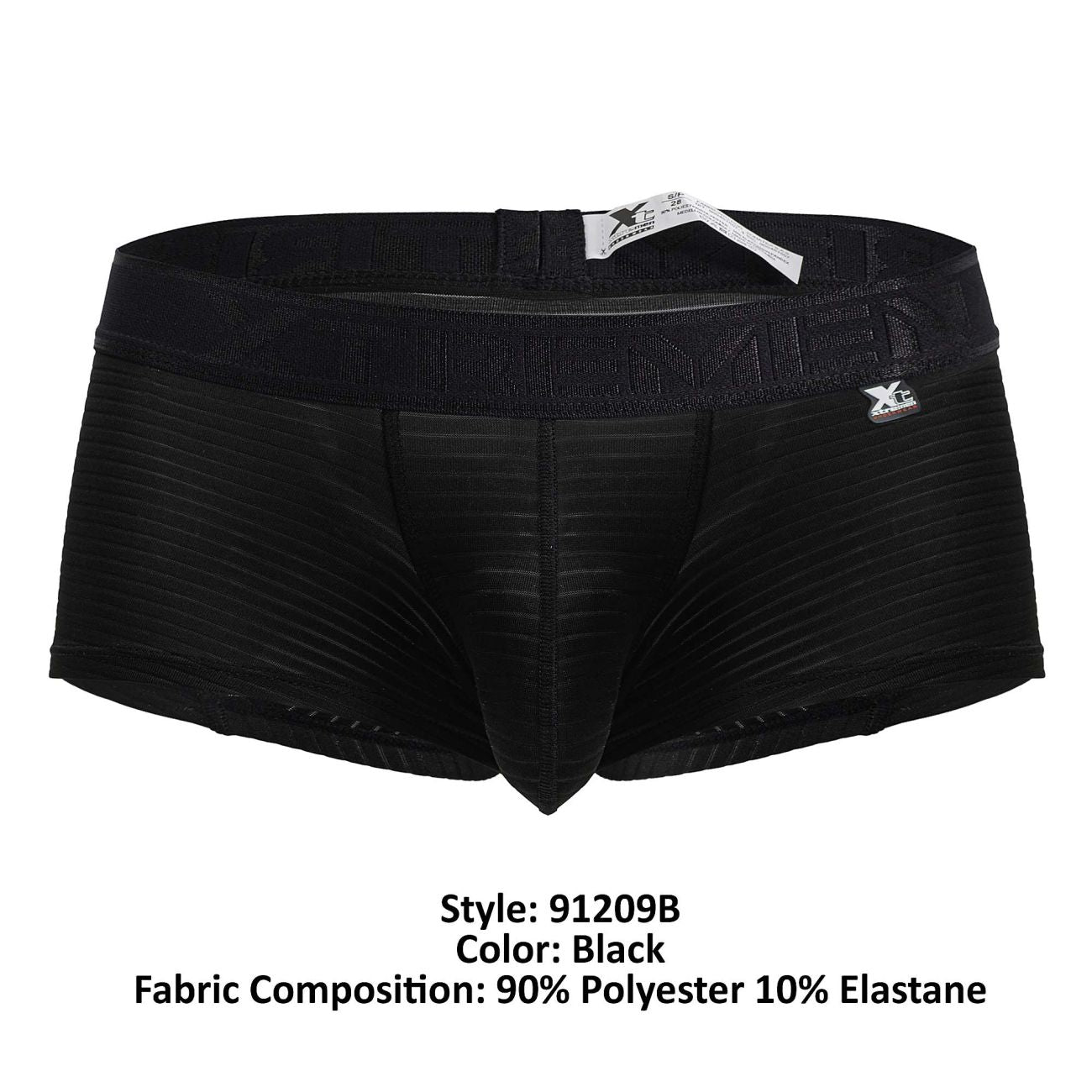 Black xtremen 91209b microfiber trunks with ribbed fabric and elastic waistband featuring brand logo