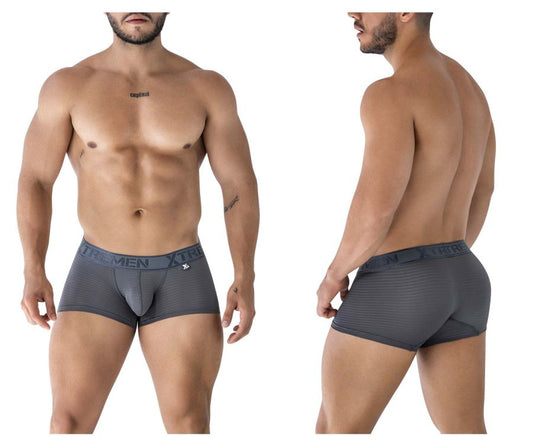 Gray xtremen 91209b microfiber boxer briefs with textured waistband branded the men xtr and small front logo
