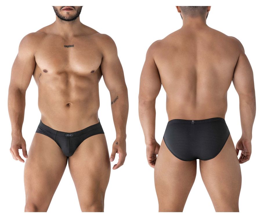 Xtremen 91210B black microfiber briefs with textured ribbed waistband and subtle front branding for men