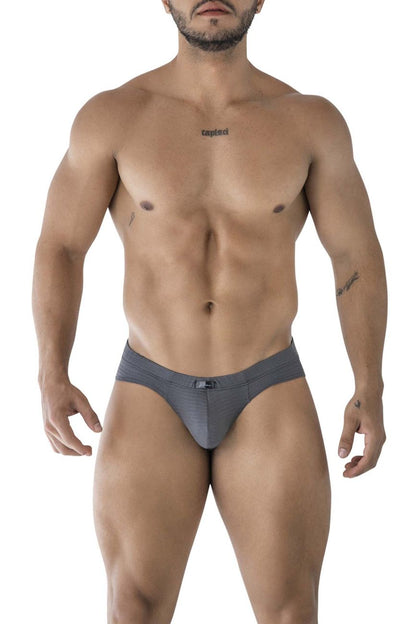 Gray xtremen 91210b microfiber briefs with subtle textured fabric and small logo on waistband